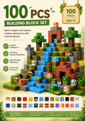100 PCs Magnetic Building Block Set – Forest adventure pixel-world blocks with animal characters, waterfall and castle build. Safe ABS plastic, ages 3+.